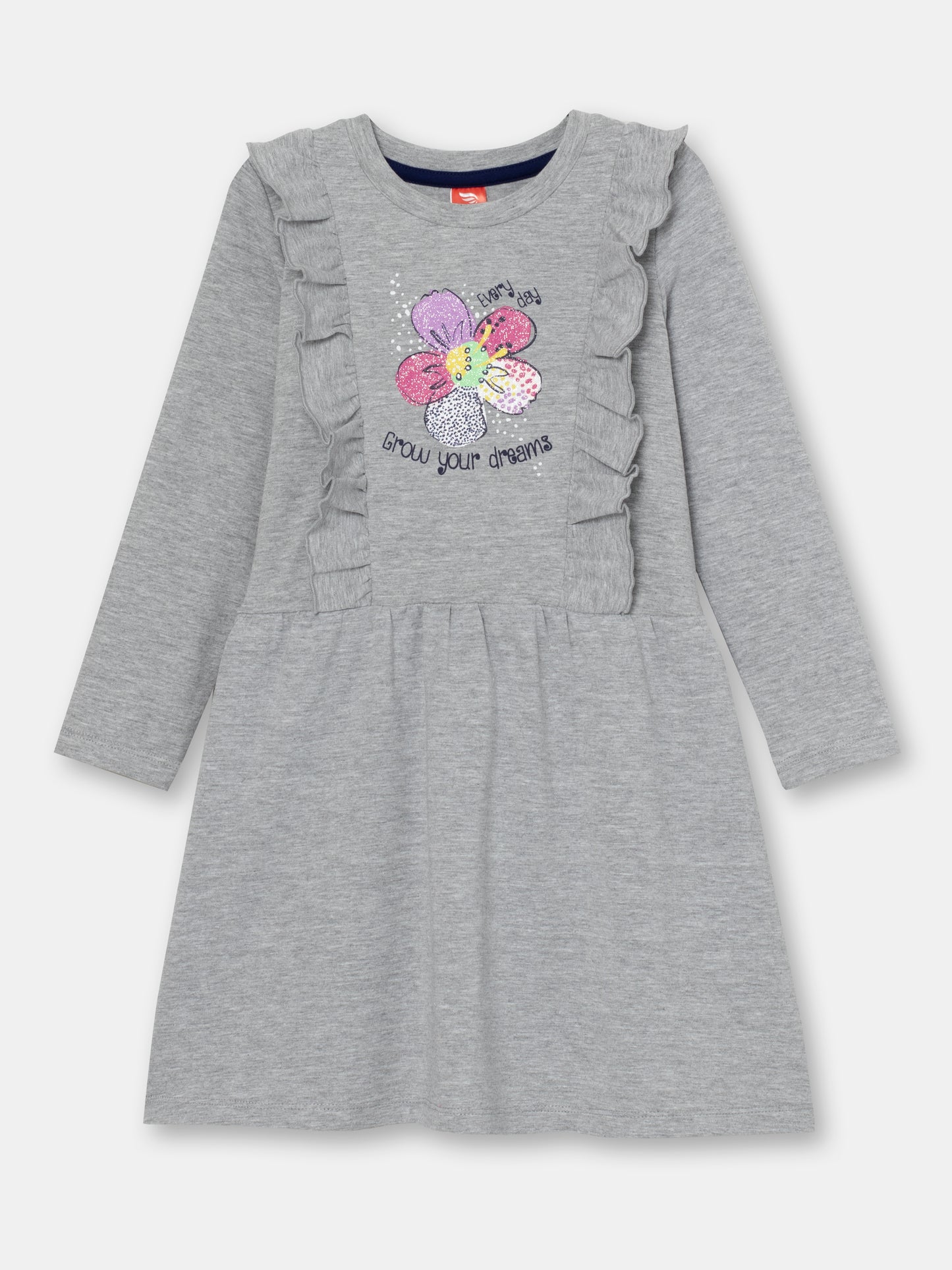 CWKG 62813-11-282 - Cherubino girls light grey melange dress with flower print - front