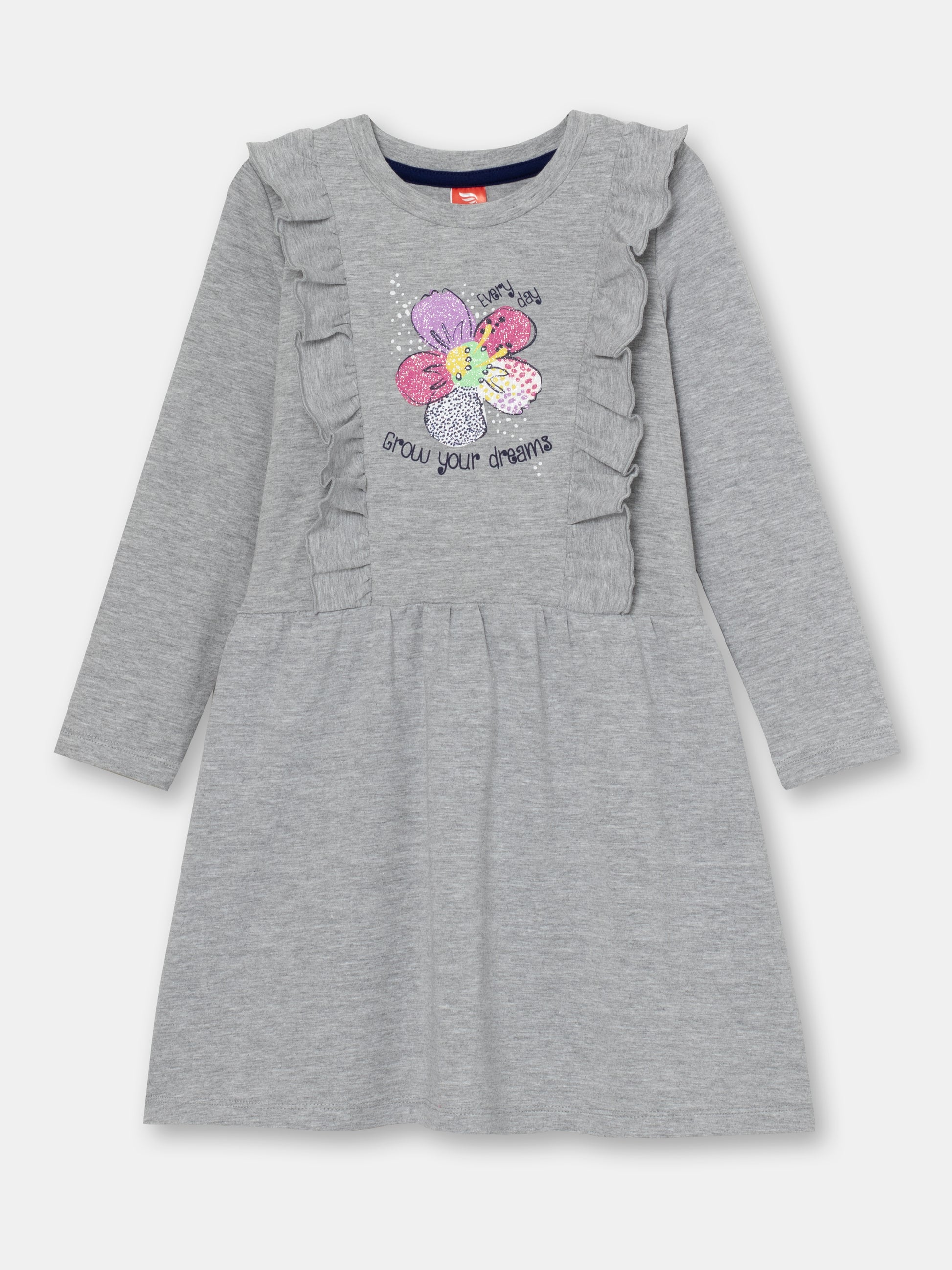 CWKG 62813-11-282 - Cherubino girls light grey melange dress with flower print - front