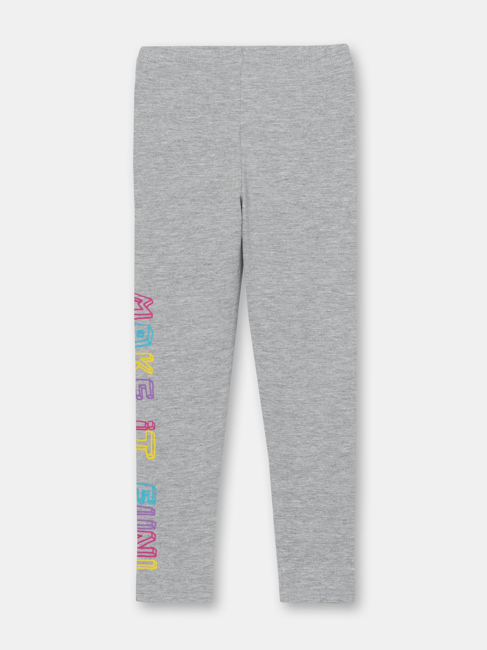 CWKG 70070-11-282 - Cherubino girls light grey melange leggings with make it fun print - back