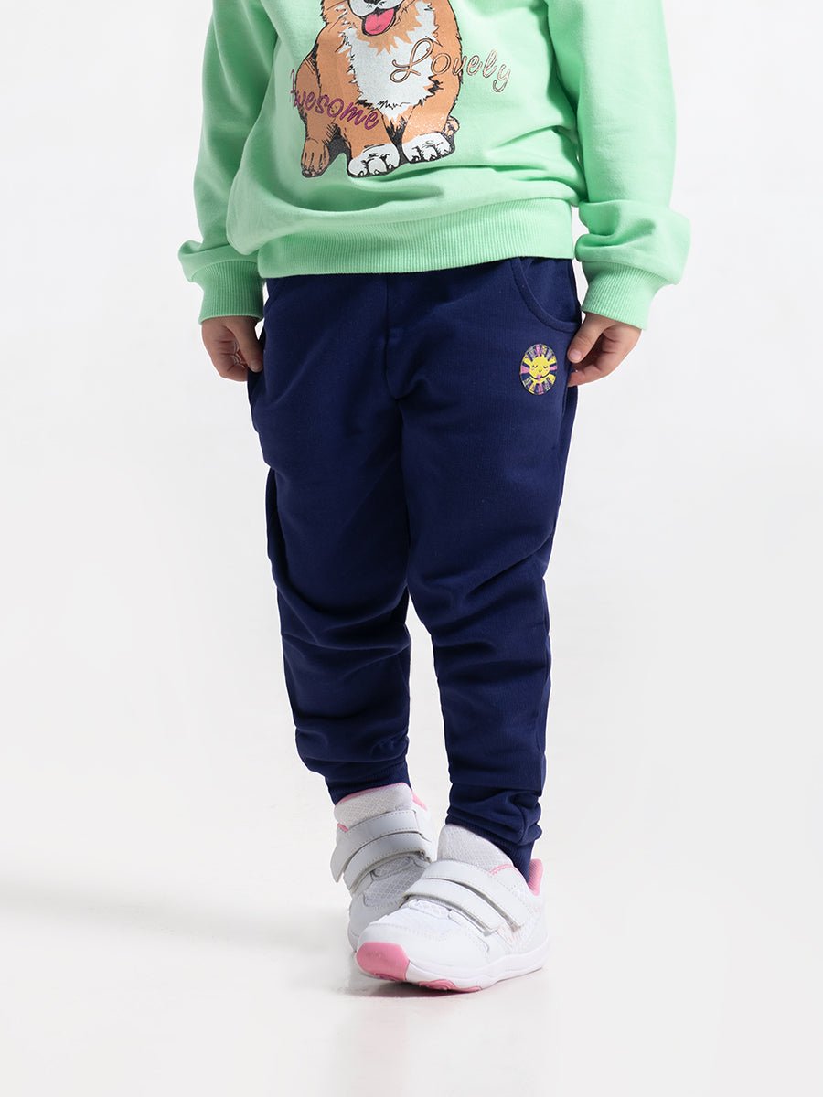 Girls Dark Blue Pants with Sunshine Embroidery