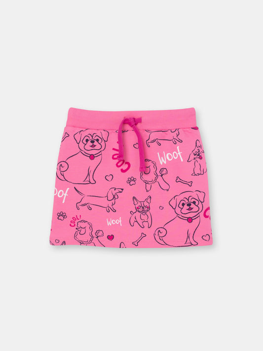 Girl Raspberry Skirt with Puppies Print