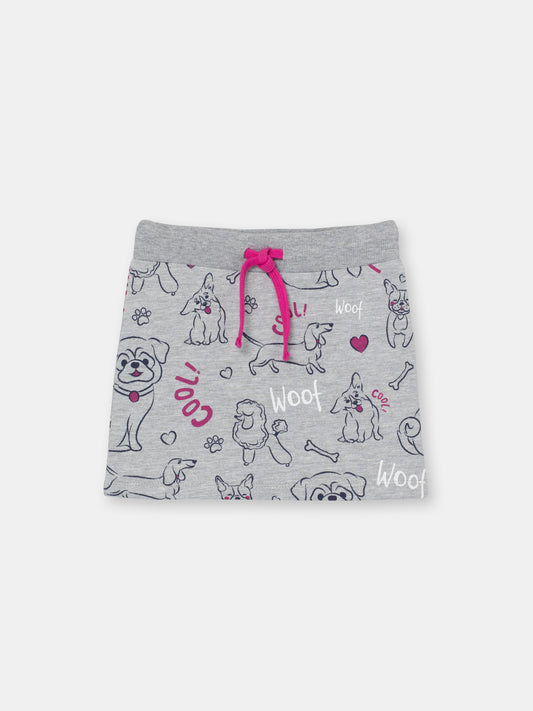 Girl Grey Skirt with Puppies Print