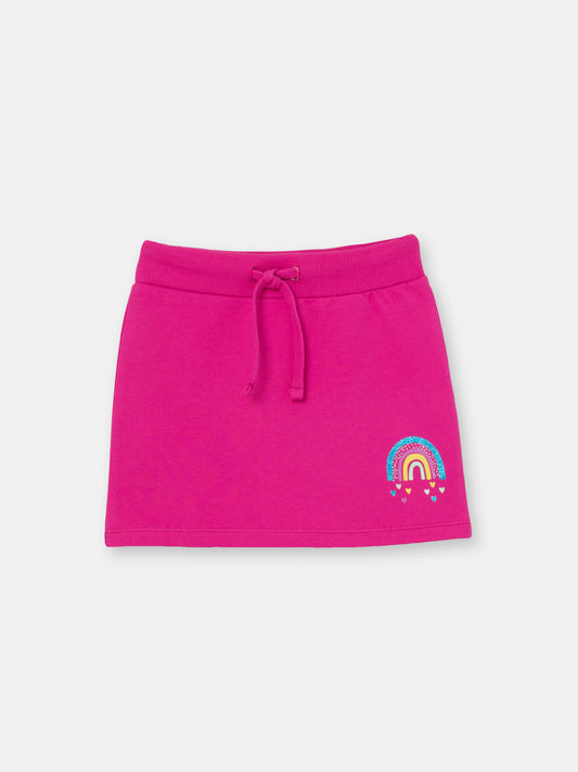 Girl Raspberry Skirt with Rainbow Print
