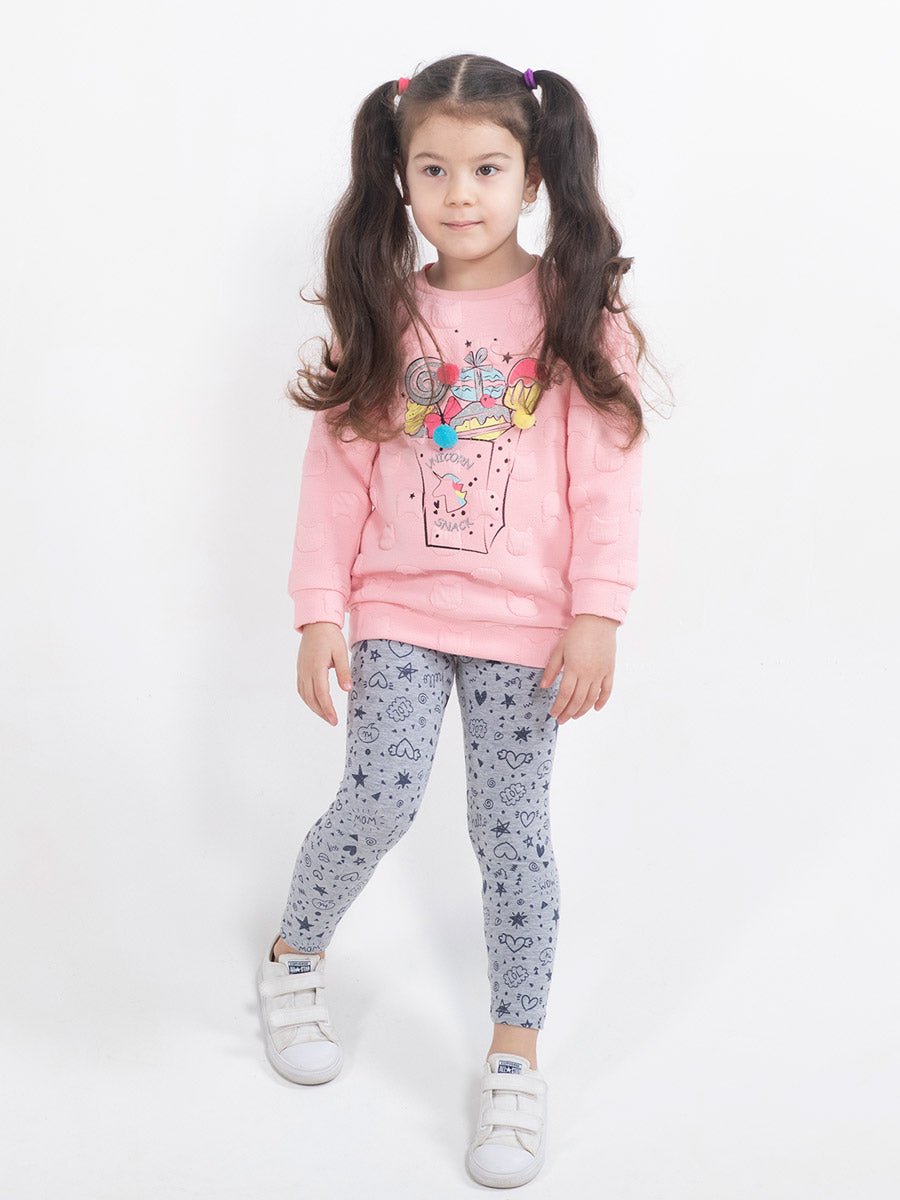 Girl Grey Leggings with Funny Doodles Print