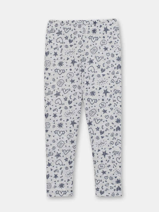 CWKG 70087-11-286 - Cherubino girl light grey melange leggings with funny doodles print - front
