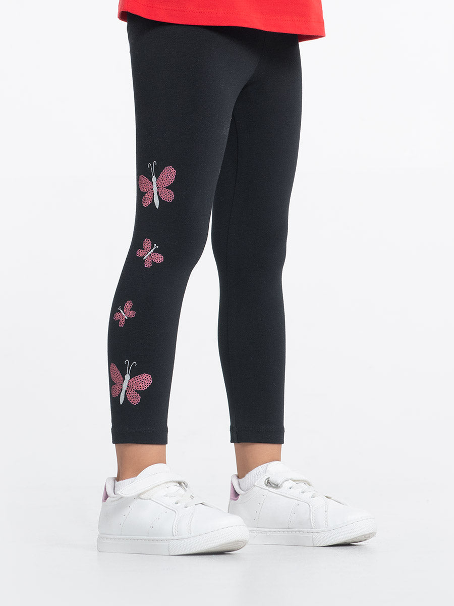 Cherubino Girls' Butterfly Print Leggings in Black - Perfect for School and Play