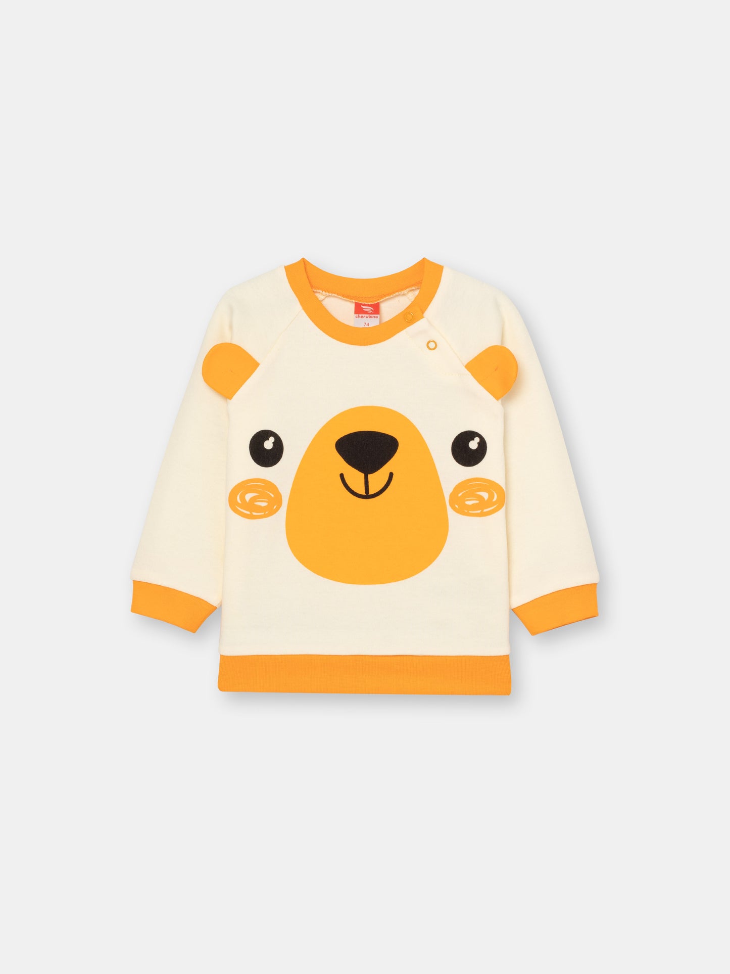 CWNB 62832-21-285 - Cherubino baby boys ecru sweatshirt with bear face print - front