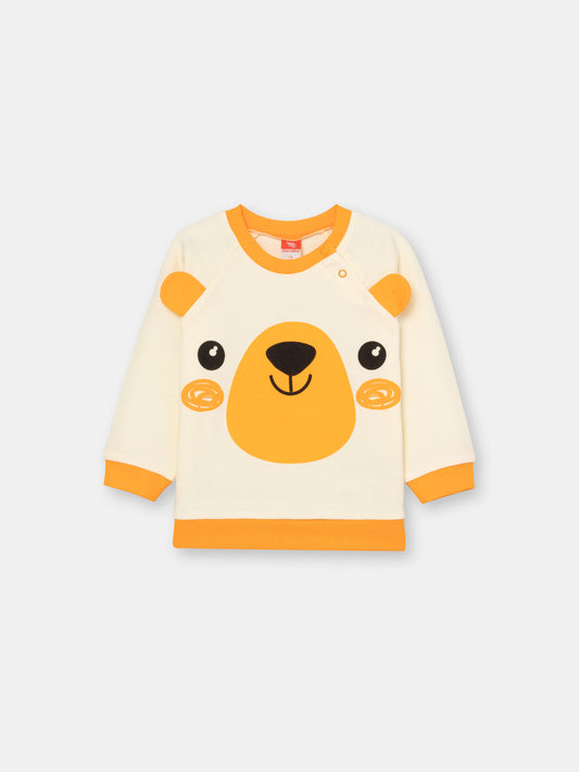 CWNB 62832-21-285 - Cherubino baby boys ecru sweatshirt with bear face print - front