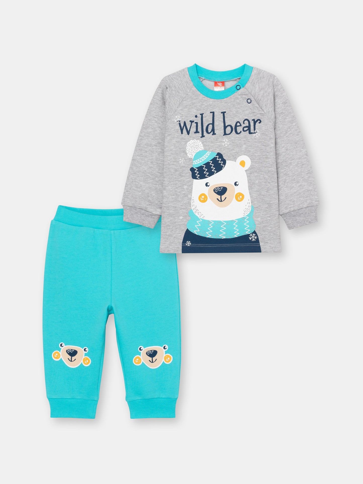Baby Boys Grey Two-Piece Set with Wild Bear Print