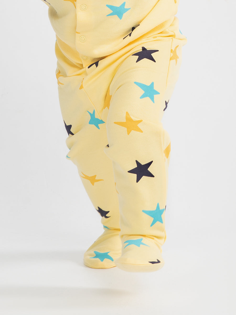 Newborn Baby Boys Yellow Pull-on Pants with Stars Print