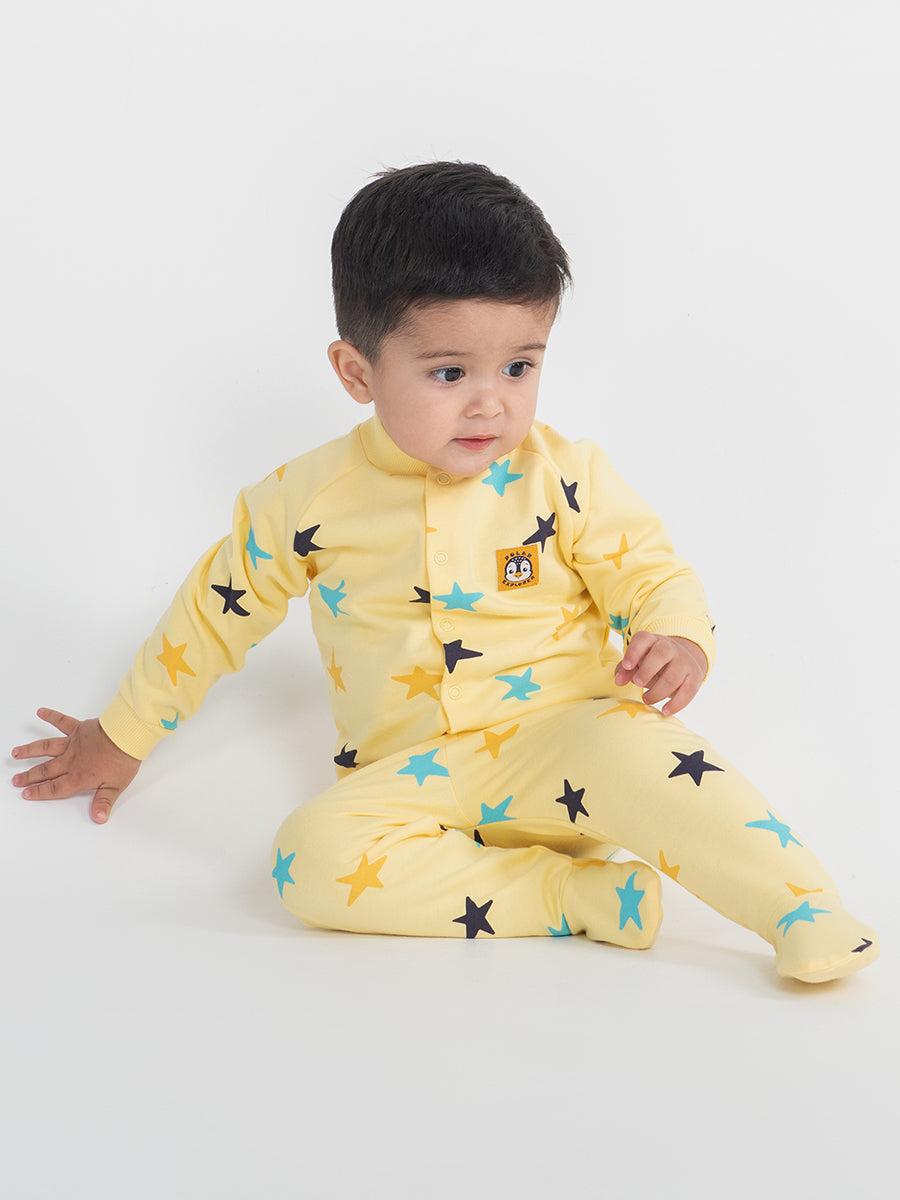 Newborn Baby Boys Yellow Pull-on Pants with Stars Print