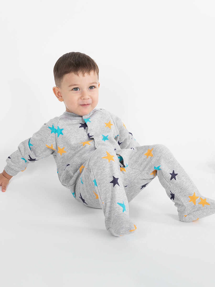 Newborn Baby Boys Grey Bodysuit with Stars Print