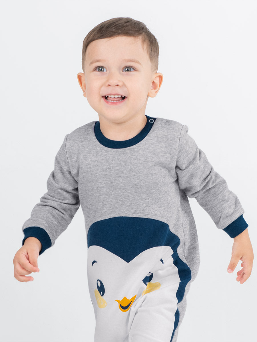 Newborn Baby Boys Grey Bodysuit with Penguin Print