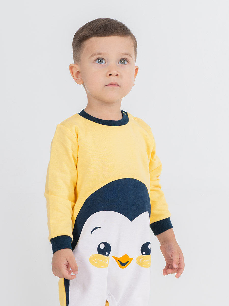 Newborn Baby Boys Yellow Bodysuit with Penguin Print